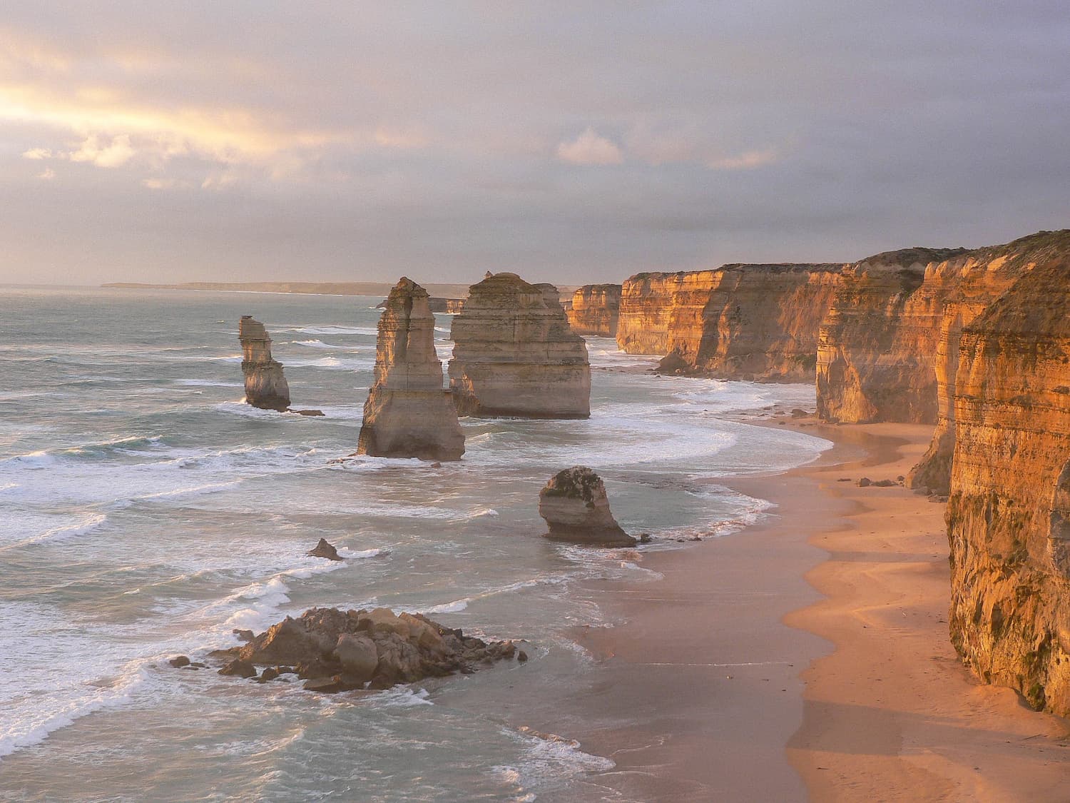 A view of a beach at 12 Apostles, Great Ocean Road